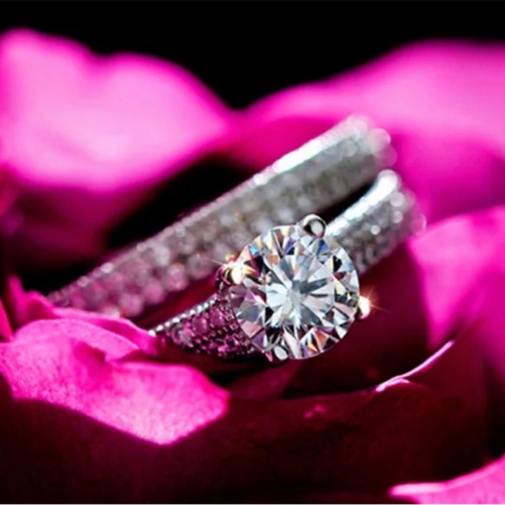 1.0ct Luxury Sterling Silver Diamond Engagement/Bridal Set Size 6 1/2